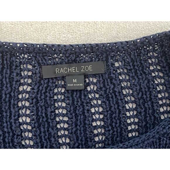 Rachel Zoe KARLA Open Knit Pullover Sweater Navy Blue M - Picture 2 of 6
